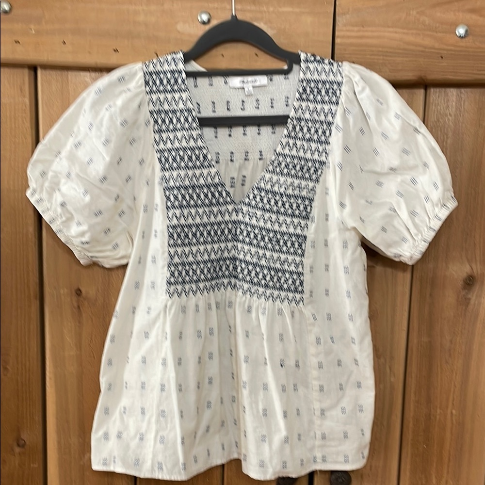 Madewell Embroidered-Yoke  Blouse clip dot sz s